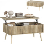 Mesa de Centro Elevatória Mesa de Café para Sala de Estar com Compartimentos Ocultos de Armazenamento e Pés de Pinho 91x56-80,5x43-57,5 cm Carvalho — foto 1
