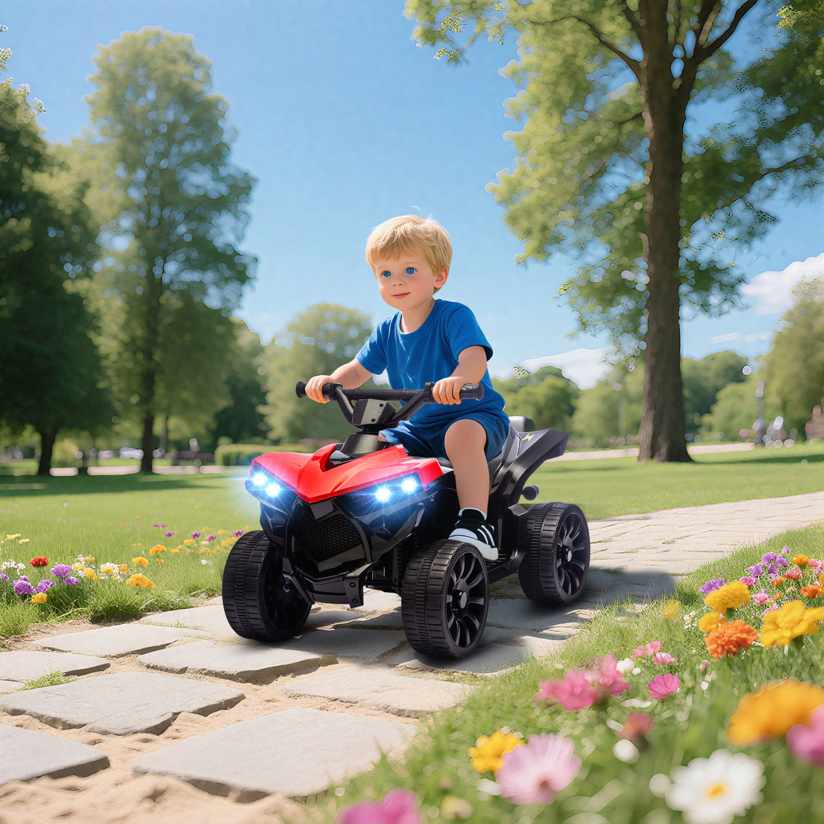 Quadriciclo Elétrico para Crianças 6 V Quadriciclo para Crianças de 3-8 Anos com Velocidade até 3 km/h Faróis e Música 70x42x45 cm Vermelho — foto 2