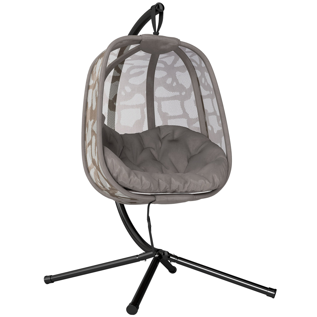 Cadeirão Suspenso com Suporte de Aço Cadeira Suspensa com Cesto Dobrável e Almofadas para Interior e Exterior 126x96x172cm Cor Areia — foto 1