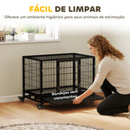 Gaiola de Metal para Cães com Rodas e Freios Bandeja Removível e Porta com Trava para Golden Retriver Labrador 92x62x75cm Preto — foto 6