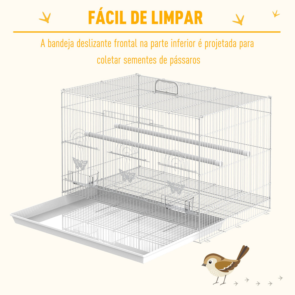 Gaiola para pássaros com 2 poleiros e 3 portas para pássaros pequenos de metal 60x41x41cm branco — foto 6