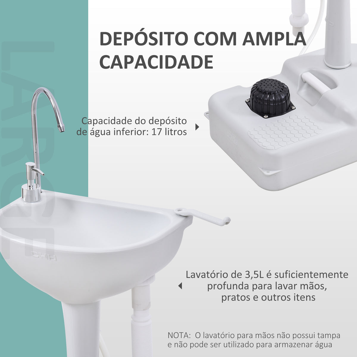 Lavatório Portátil para Atividades ao Ar Livre e Campismo com Depósito de Água de 17L Dispensador de Sabão Suporte para Toalha e 2 Rodas 51x33,5x103 cm Cinza Claro — foto 4