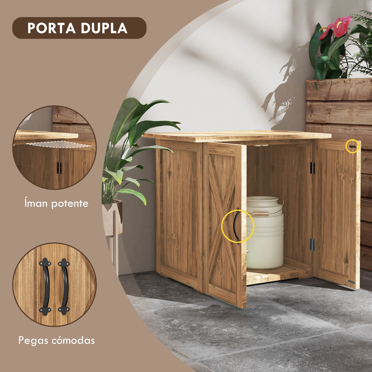 Ármário de Jardim Abrigo de Madeira para Exterior com 2 Portas Magnéticas Abrigo para Armazenamento de Ferramentas 77x55x72 cm Marrom — foto 5