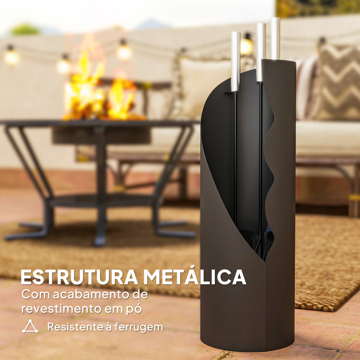 Conjunto de Acessórios para Lareira de 4 Peças Conjunto de Acessórios de Metal com Vassoura Pá Atiçador e Balde 20x20x65 cm Preto e Prateado — foto 5