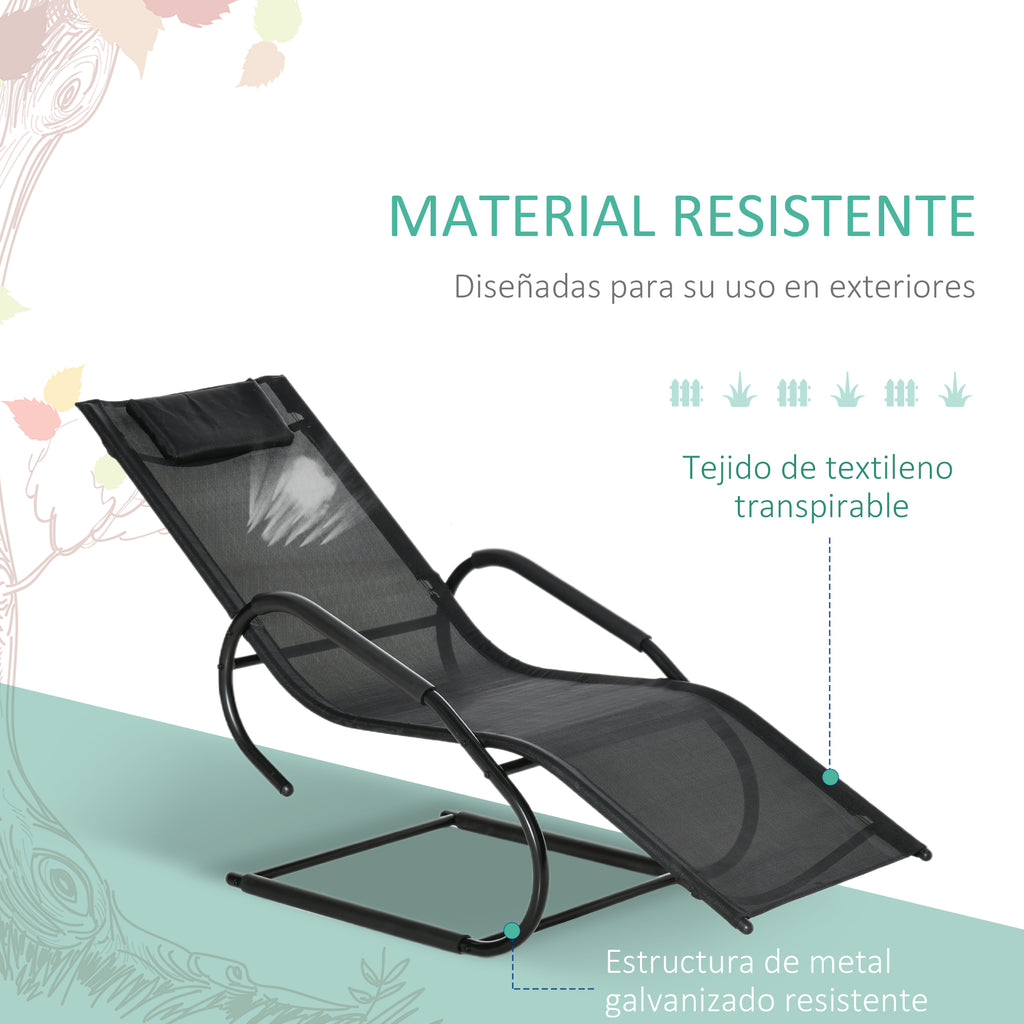 Espreguiçadeira de Jardim Ergonómica com Apoio para a Cabeça e Apoio para os Braços Espreguiçadeira Estofada em tecido Textilene Respirável para Terraço Pátio 59,5x160x83cm Preto — foto 4