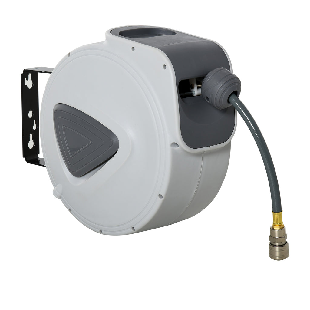 Carretel de Mangueira de Ar Comprimido Automático de 15m Conector de 1/4'' BSP com Suporte para Parede Giratório 180° Diámetro Interno 3/8'' (9,5x15 mm) Cinza — foto 1