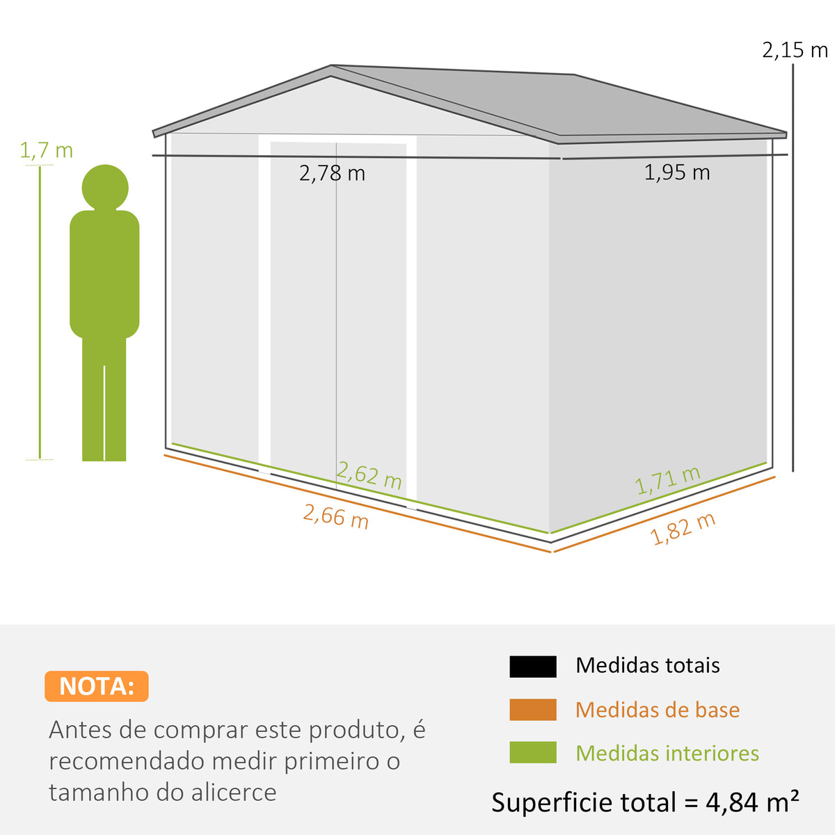 Abrigo de Jardim Exterior 4,84m² 278x195x215 cm Abrigo de Jardim Metálico com 2 Portas de Correr e 4 Janelas de Ventilação para Armazenamento de Ferramentas Madeira e Marrom — foto 3