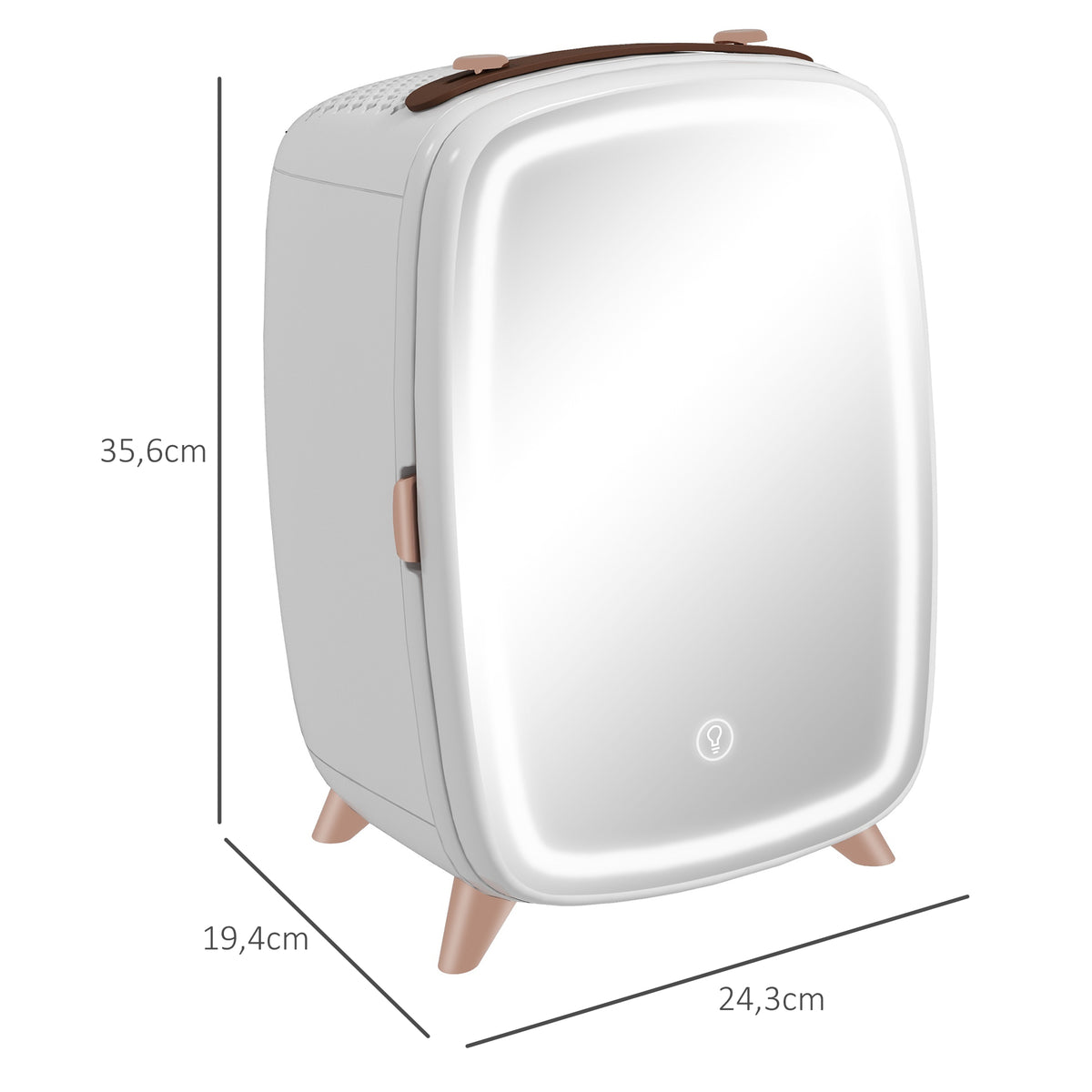 Mini Frigorífico de Cosméticos 6L Frigorífico de 9V com Porta com Espelho e Luz LED Ajustável em 3 Níveis para Beleza Maquilhagem Bebidas 24,3x19,4x35,6 cm Branco — foto 3