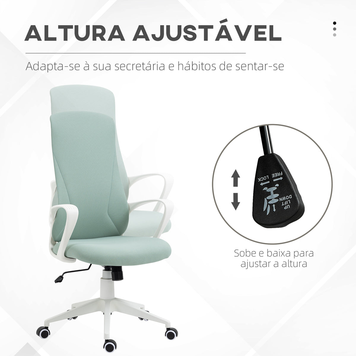 Cadeira de Escritório Giratória com Altura Ajustável Cadeira de Escritório Ergonómica com Apoio para os Braços Função de Inclinação e Encosto Alto 62x56x110-119,5 cm Verde — foto 4