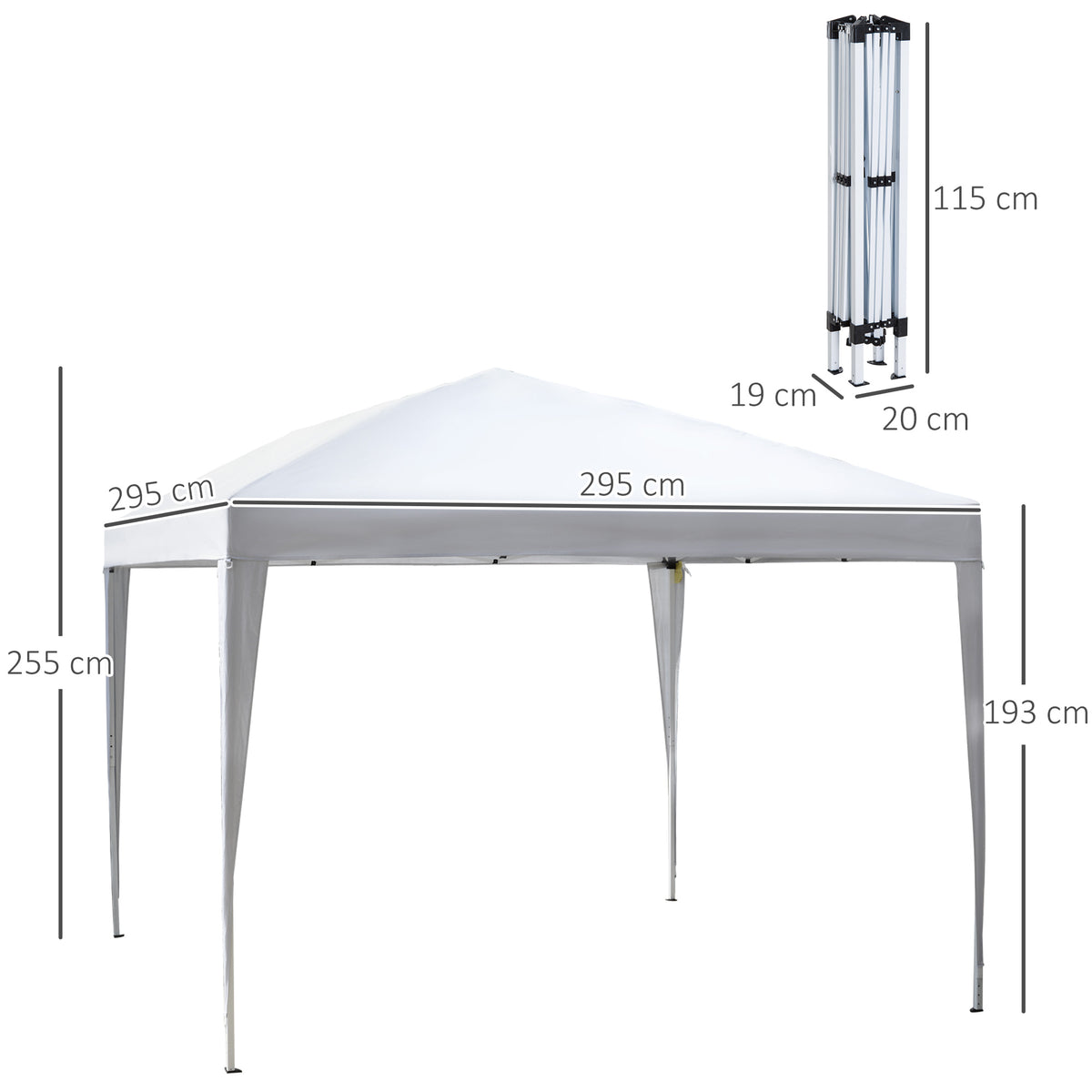 Tenda Dobrável 2,95x2,95 cm com Bolsa de Transporte Altura Ajustável Anti-UV e Impermeável para Terraço Pátio e Praia Branco Prateado — foto 3
