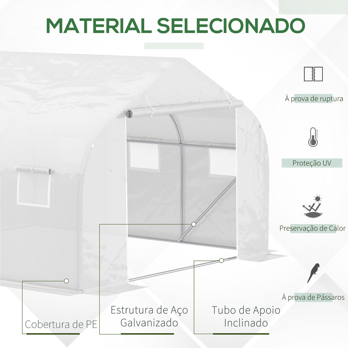 Estufa Tipo Túnel 445x299x200cm com Porta Enrolável 6 Janelas Estufa para Cultivo de Plantas Verduras Branco — foto 4
