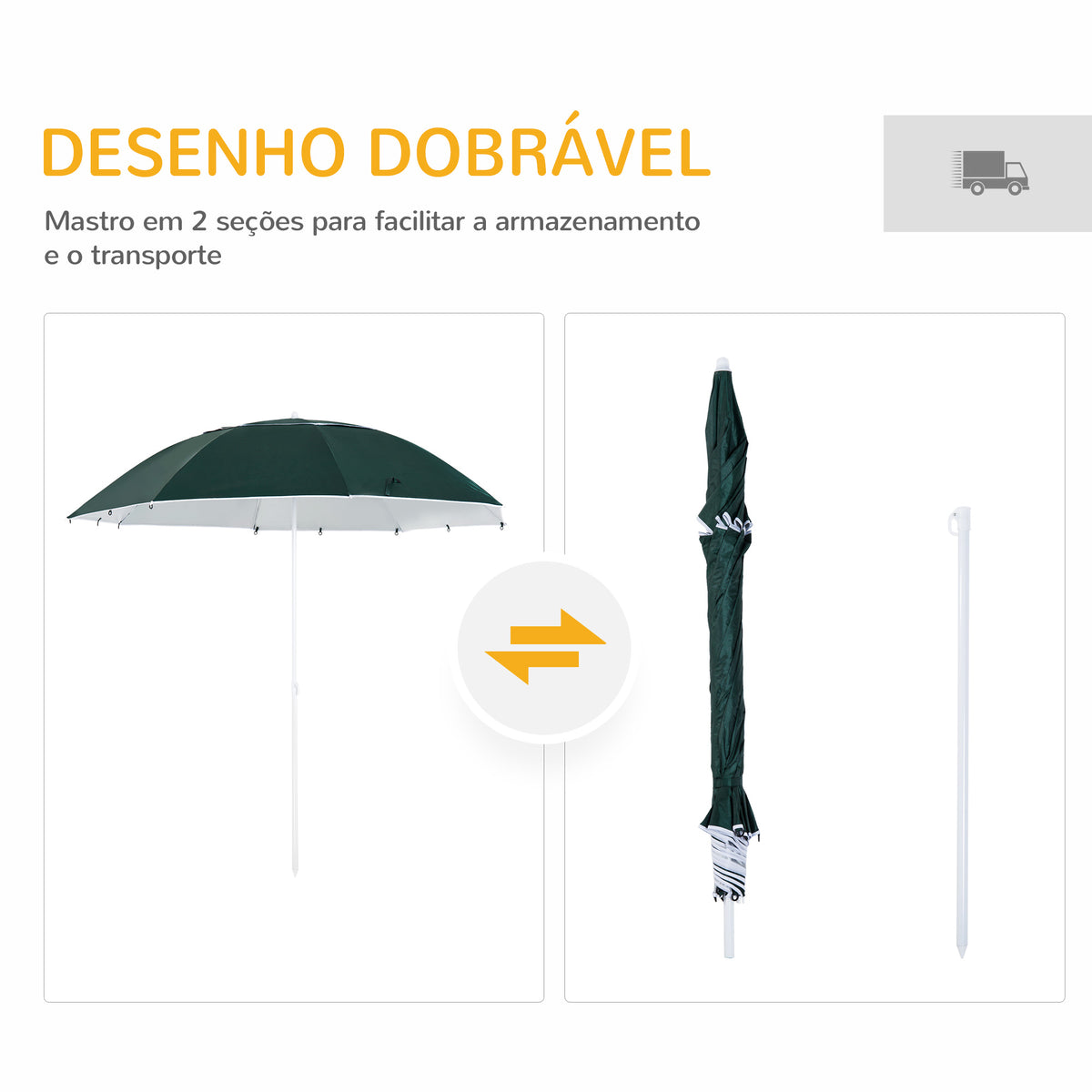 Chapéu de Sol de Praia com Painéis Laterais Tipo Tenda Chapéu de Sol para Praia com Proteção UV Φ210x222cm Verde Escuro — foto 5