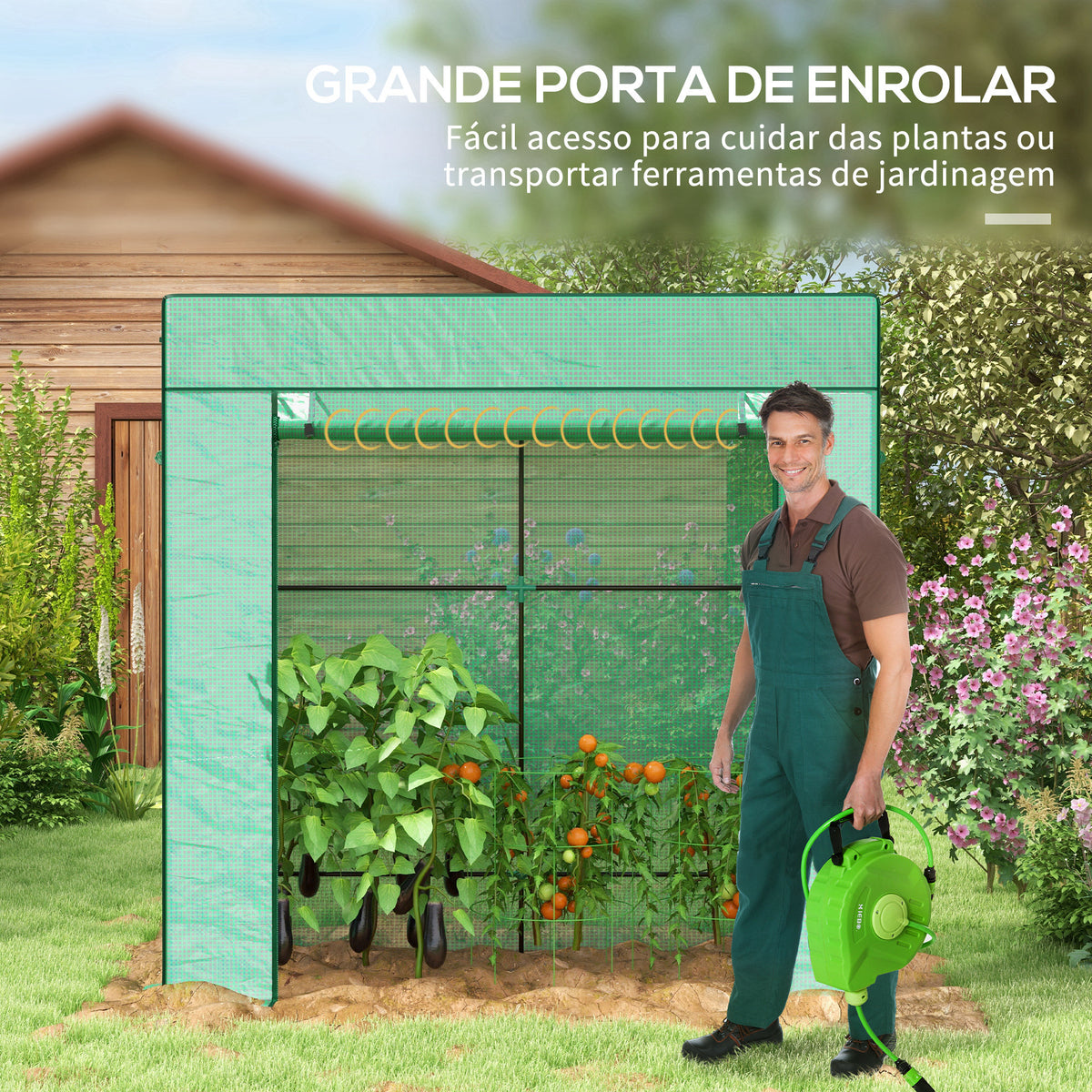 Estufa Pequena Estufa de Exterior com Janelas de Malha e Porta com Fecho de Correr Estufa para Cultivar Plantas e Flores 196x77x197 cm Verde — foto 5
