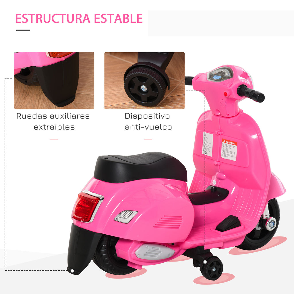 Mota elétrica para crianças com licença acima de 18 meses com faróis buzina e 4 rodas licenciadas 66,5x38x52 cm Rosa — foto 5