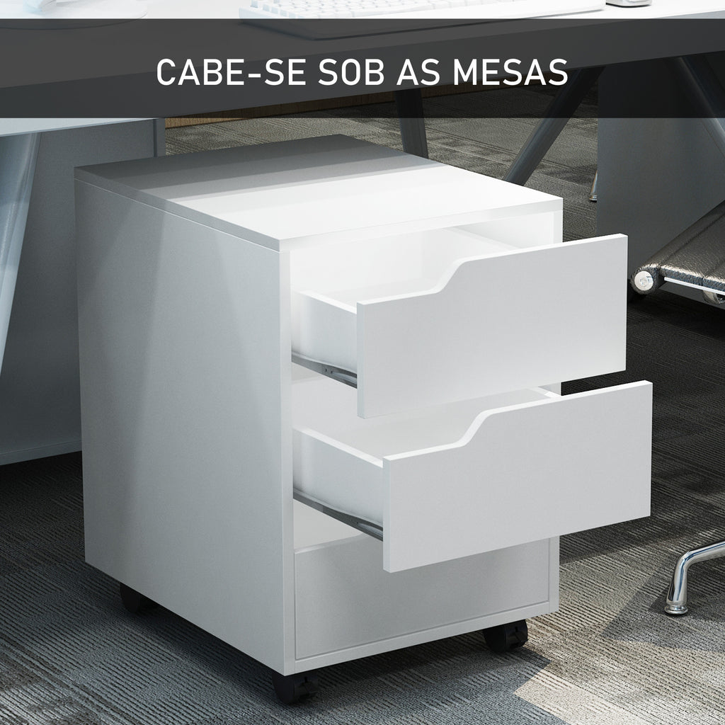 Bloco de Gavetas para Escritório Móvel de Escritório Bloco de Gavetas com 3 Gavetas e 4 Rodas 40x50x57,5 cm Branco — foto 5