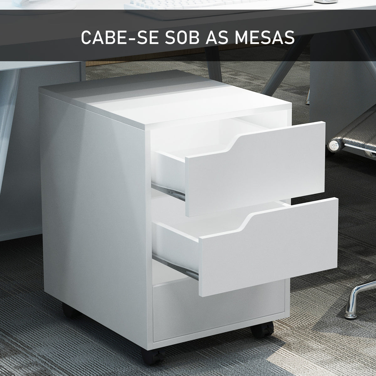 Bloco de Gavetas para Escritório Móvel de Escritório Bloco de Gavetas com 3 Gavetas e 4 Rodas 40x50x57,5 cm Branco — foto 5