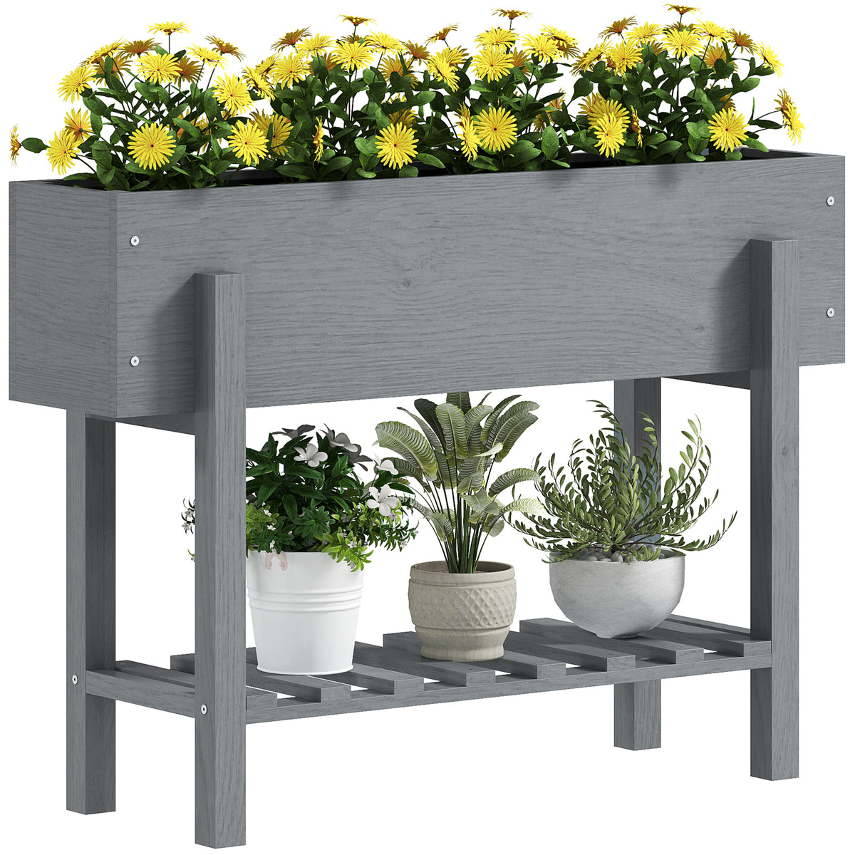 Horta Vertical de Madeira Mesa de Cultivo com Prateleira Floreira Elevada para Cultivos de Flores Vegetais em Jardim Varanda 100x30x70,5 cm Cinza — foto 1