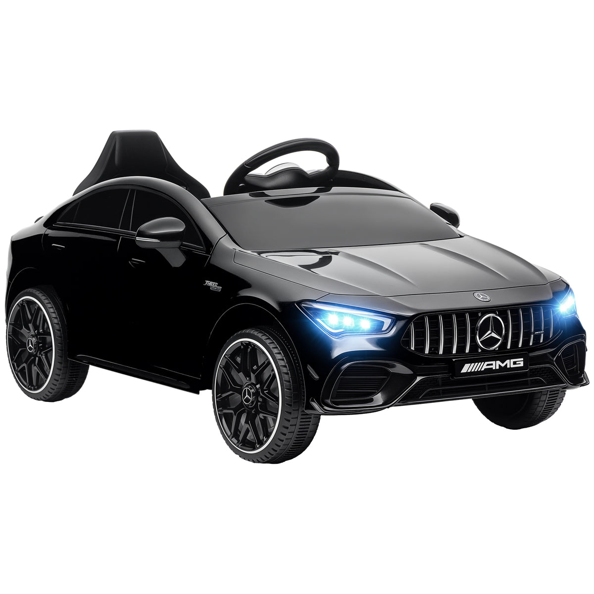 Carro Elétrico para Crianças acima de 3 Anos Carro Mercedes AMG CLA 45 Carro Elétrico Infantil com Bateria 12V Controlo Remoto Faróis LED Buzina Música e Rodas Auxiliares 110x61x45 cm Preto — foto 1