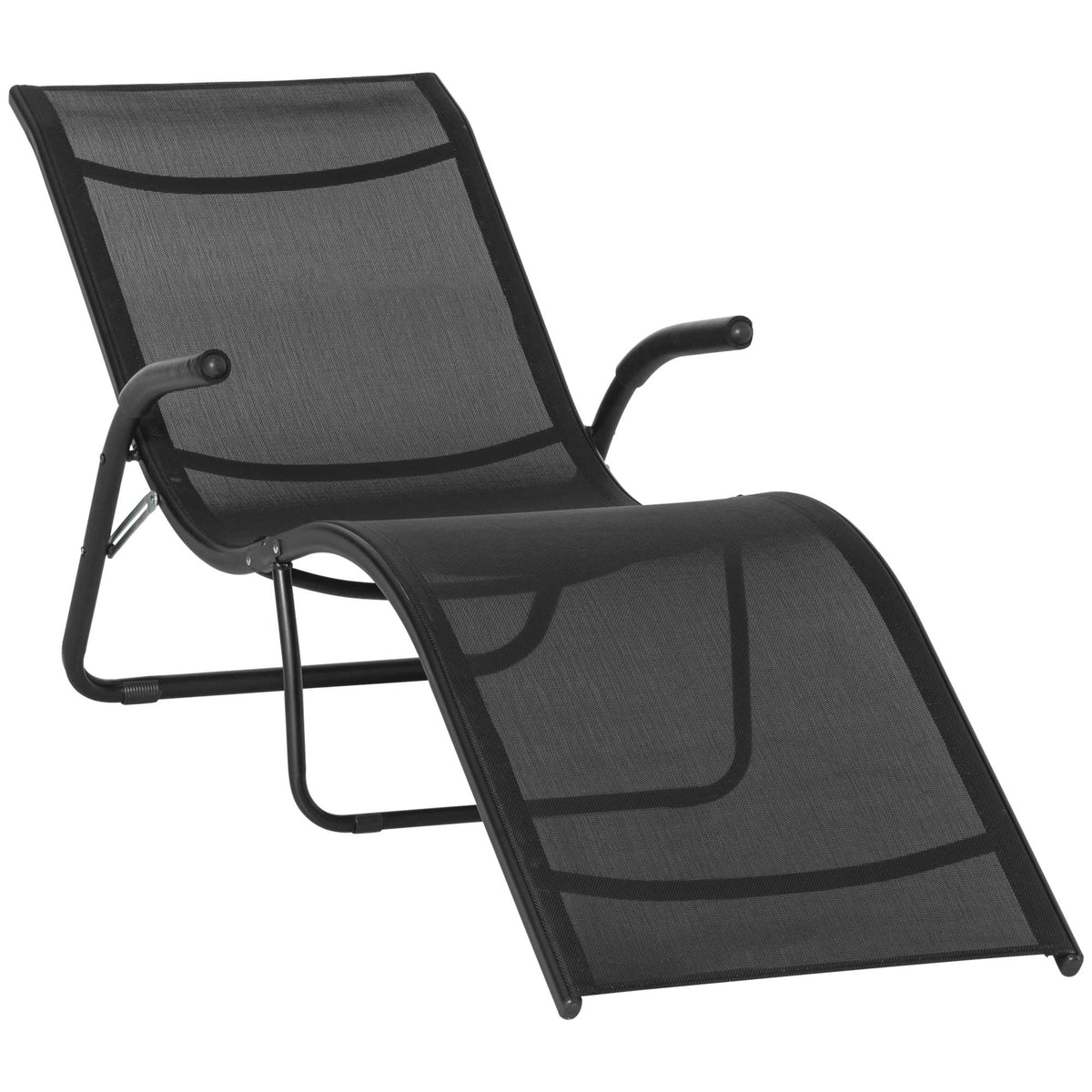 Espreguiçadeira de Jardim com Apoio para os Braços Apoio para os Pés Encosto Respirável e Estrutura de Metal Ergonómico para Terraço Praia Acampamento 170x62x68cm Preto — foto 1