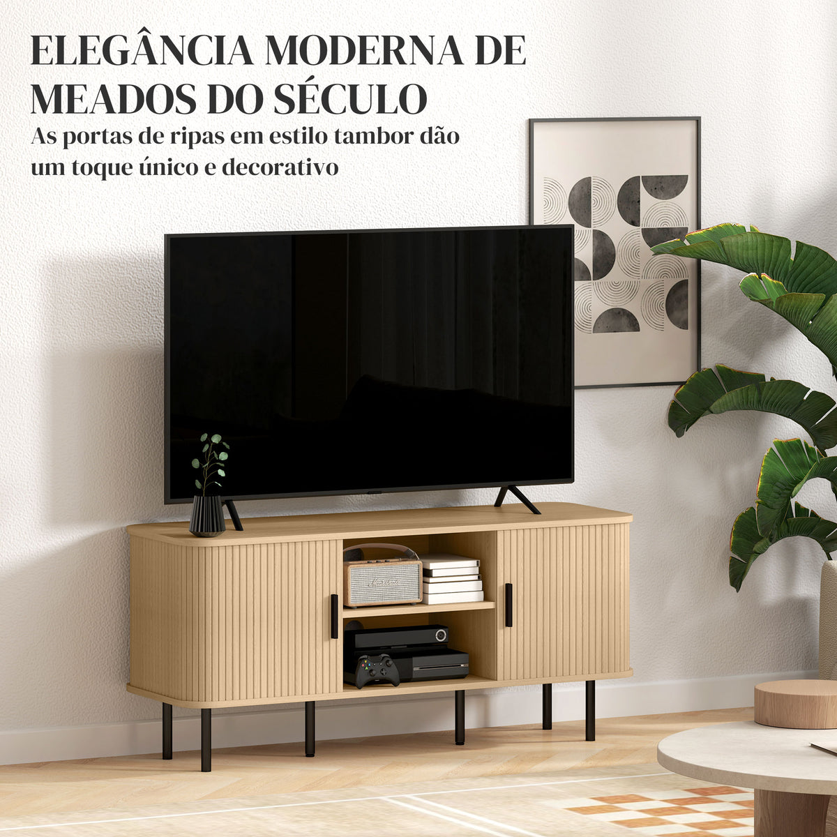 Móvel de TV Vintage Móvel de TV para Sala de Estar com 2 Portas de Correr 2 Prateleiras Abertas Móvel para Televisores de até 55 Polegadas 120x40x55 cm Carvalho — foto 4