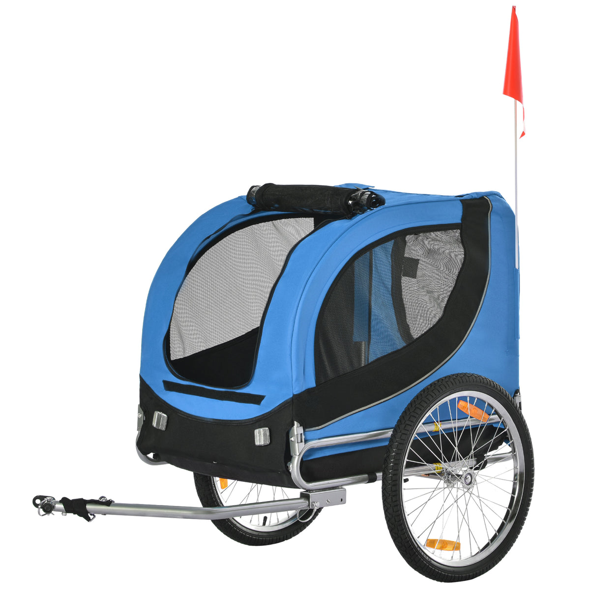 Reboque de Bicicleta para Cães Reboque de Bicicleta para Animais de Estimação com 1 Bandeira e Reflectores 130x73x90cm Azul e Preto — foto 1