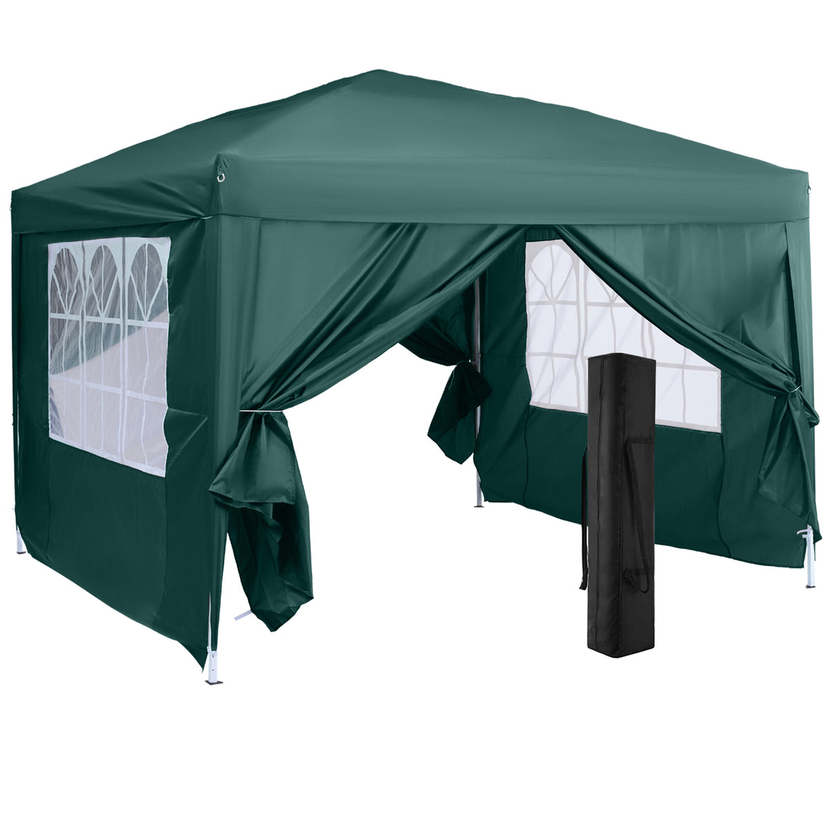 Tenda de Jardim com Paredes Laterais Amovíveis Janelas Porta com Zíper e Bolsa de Transporte 295x295x195-258 cm Verde — foto 1