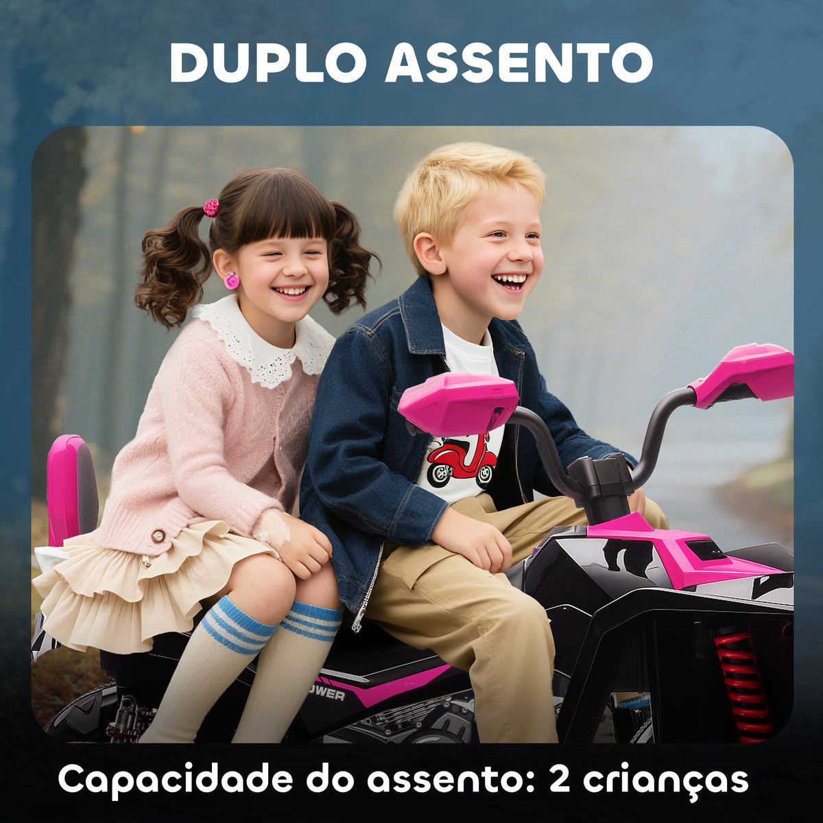 Quadricilo Elétrico para Crianças 24V para 3-8 Anos com 2 Lugares 2 Motores Velocidade até 6,5 km/h Rodas com Suspensão Faróis Buzina Música e USB 109x68,5x76 cm Rosa — foto 5