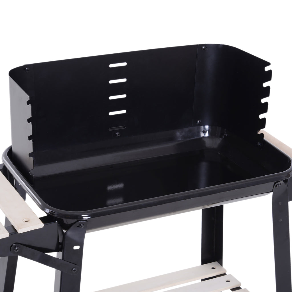 Barbecue a Carvão com Grelha Ajustável em Altura Prateleiras e Rodas para Jardim Exterior Campismo 83x45x87 cm Preto — foto 8