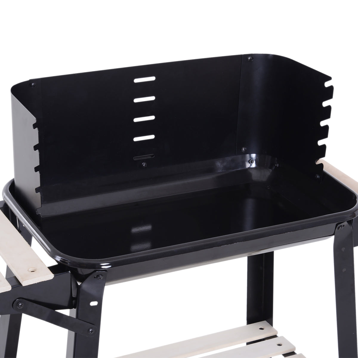 Barbecue a Carvão com Grelha Ajustável em Altura Prateleiras e Rodas para Jardim Exterior Campismo 83x45x87 cm Preto — foto 8