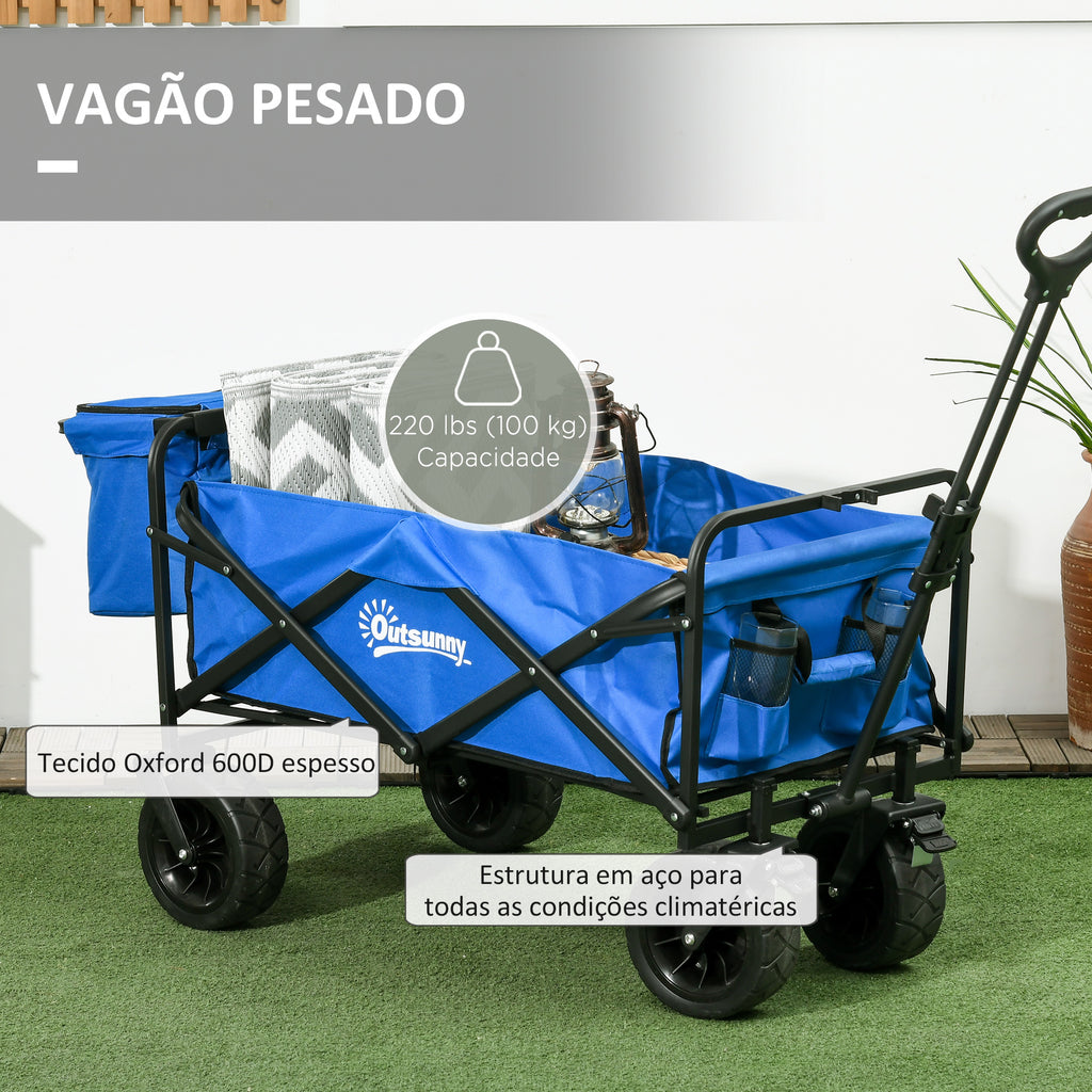 Carrinho de Transporte com Bolsa Térmica Removível Carrinho Dobrável com Alça Ajustável e Bolsa de Transporte Capacidade 100 kg para Campismo Praia 113x57x77-100 cm Azul — foto 8