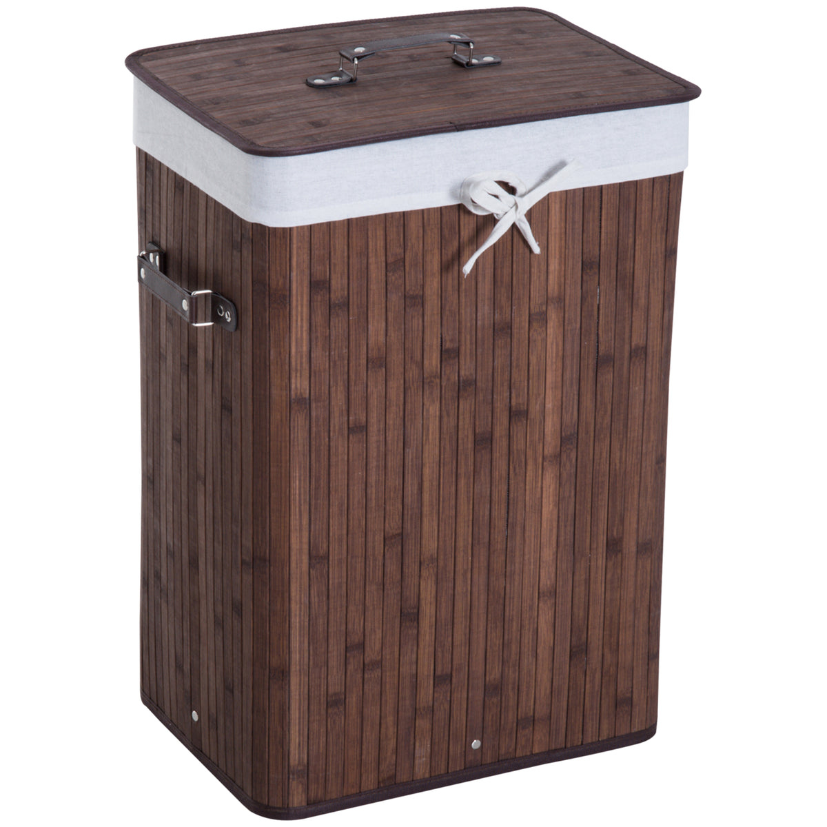 Cesto de Roupa de Bambu Dobrável Cesto para Roupa Suja 70L com Tampa e Bolsa Amovível para Lavandaria Casa de Banho 40x30x60 cm Marrom — foto 1