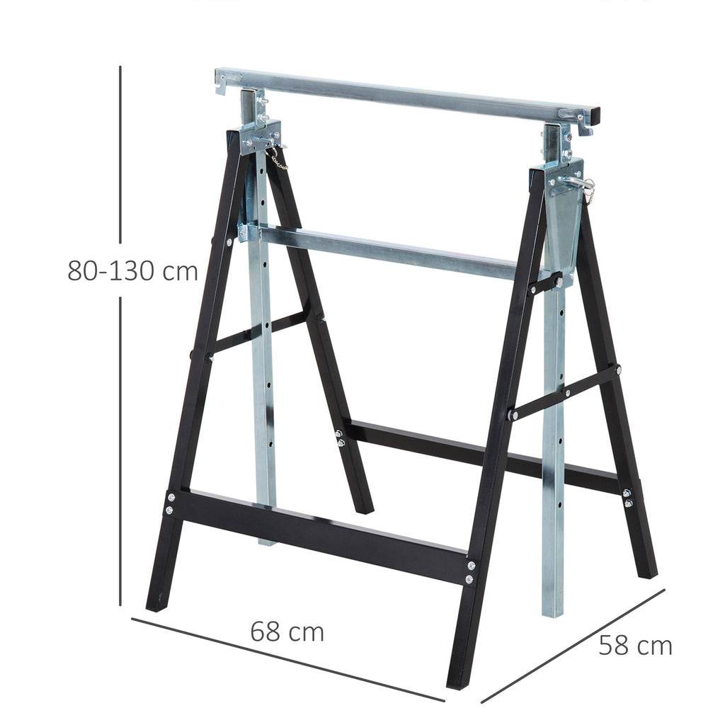 Conjunto de 2 Cavaletes Telescópicos Dobráveis com Altura Ajustável Cavaletes de Serra de Aço para Mesa de Trabalho Carga 200kg 68x58x80-130cm Preto — foto 3