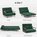 Sofá Cama Sofá Convertível em Cama de 2 Lugares Dobrável com Encosto Ajustável em 5 Níveis e 2 Almofadas Acolchoadas para Escritório Dormitório Sala de Estar 102x73x81 cm Verde — foto 4