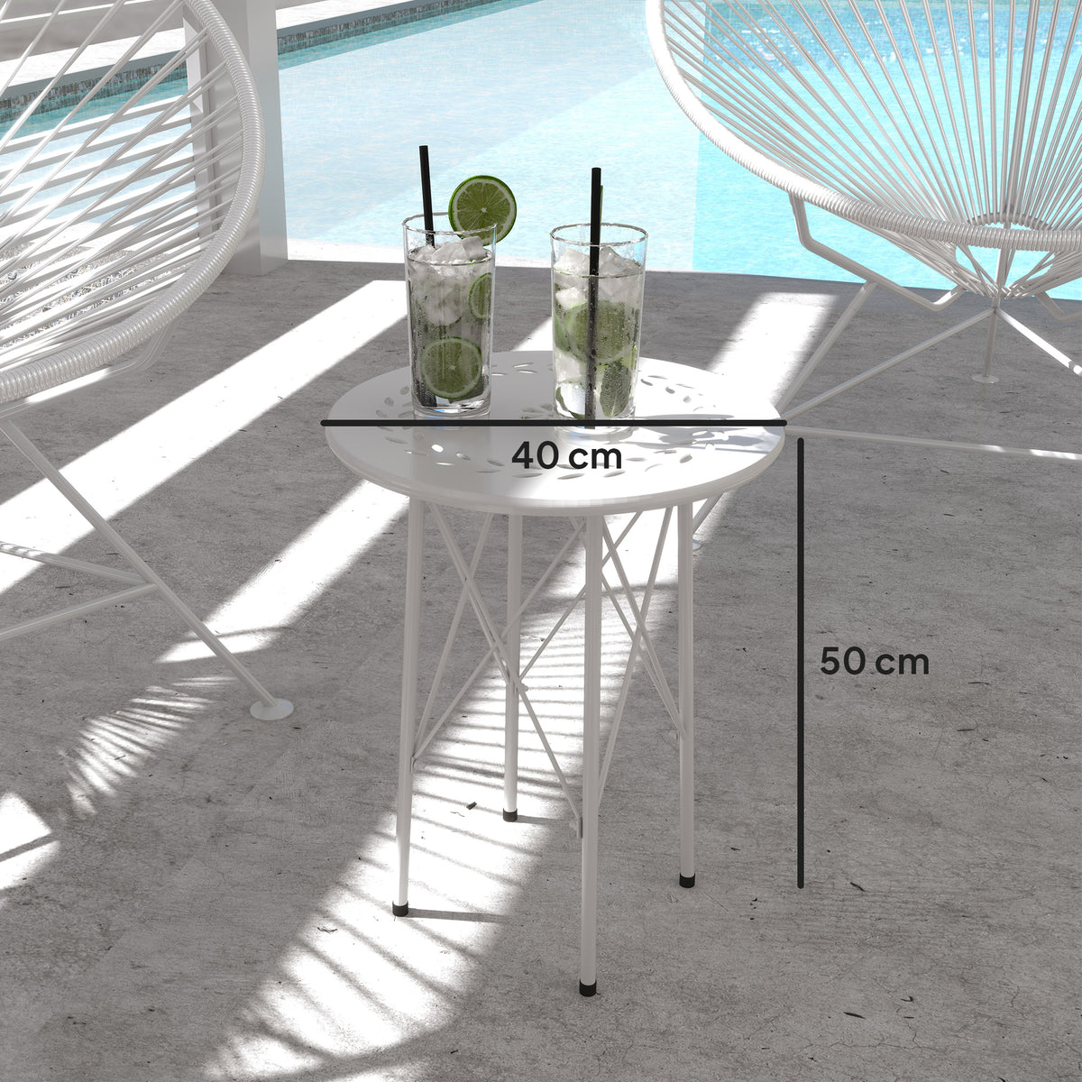 Mesa de Jardim Redonda Mesa de Varanda Ø40x50 cm com Pés Ajustáveis e Estrutura em Forma de X Mesa para Exterior e Interior Branco — foto 3