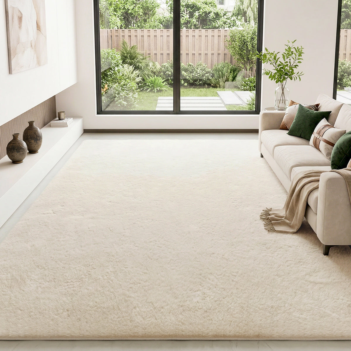 Tapete para Sala de Estar 230x160 cm Tapete Lavável à Máquina Pelo Longo Macio Estilo Moderno Tapete para Sala de Estar Quarto Sala de Jantar Creme — foto 2