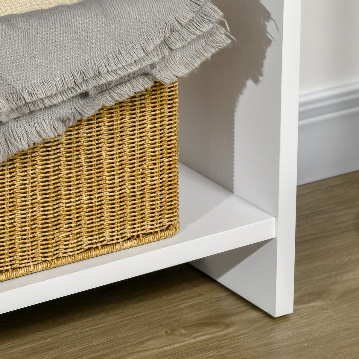 Mesa Consola com 2 Gavetas e Prateleira de Armazenamento Móvel de Entrada para Corredor Sala de Estar Estilo Moderno Anti-Rolamento Carga Máxima 50kg 101,6x28x76,2cm Branco — foto 9