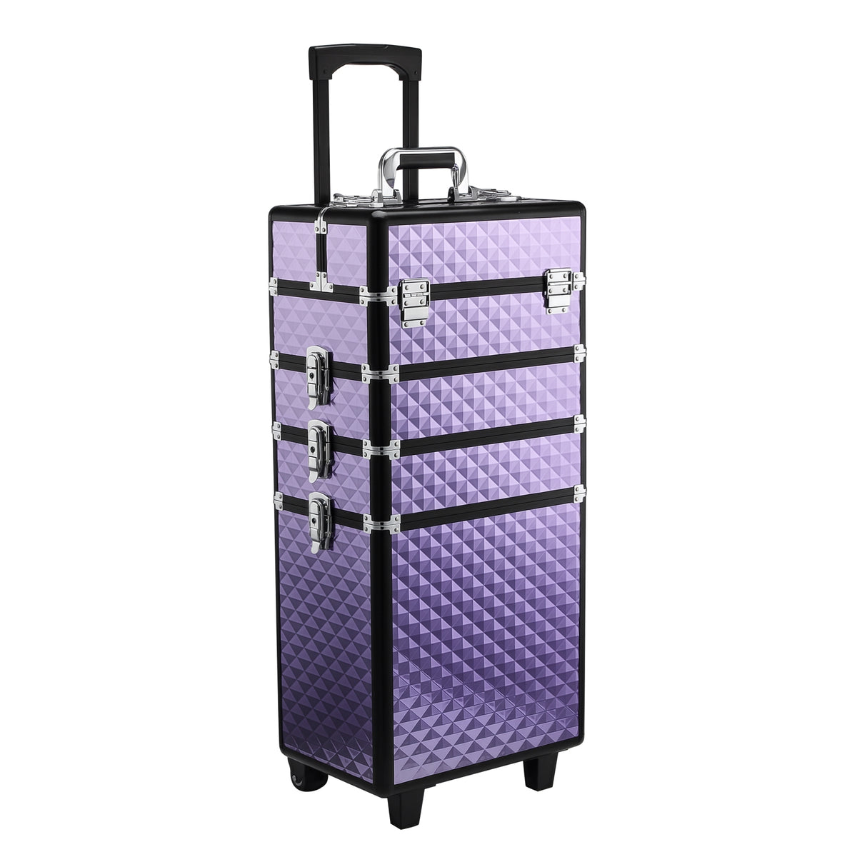 Mala de Maquilhagem Professional com Rodas Universais Mala de Maquilhagem com Diferentes Níveis Alça Extensível Trolley de Maquilhagem 33,5x23x76-95,5 cm Roxo — foto 1