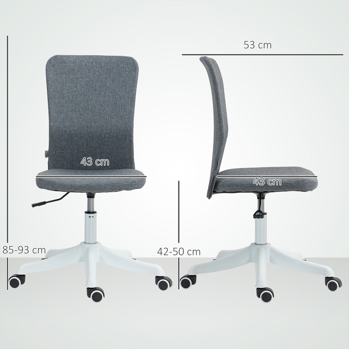 Cadeira de Escritório sem Apoio para os Braços Cadeira de Escritório Giratória Estofada em Linho Sintético com Altura Ajustável para Estudo Dormitório Tocador Carga 120 kg 53x43x85-93 cm Cinza — foto 3