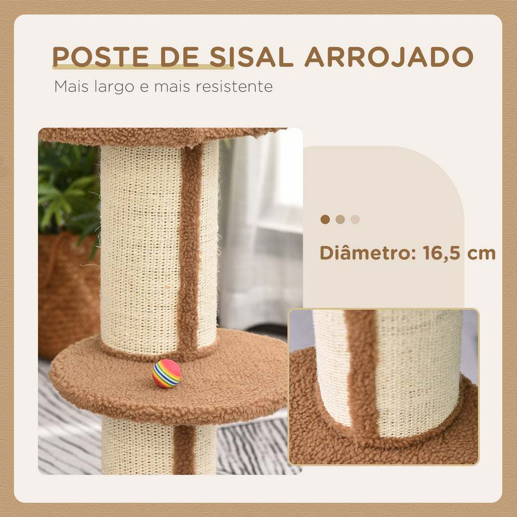 Arranhador para Gatos Altura 91 cm Arranhador para Gatos de 3 Níveis com Ninho Plataforma e Poste de Sisal 45x45x91 cm Marrom Claro — foto 6