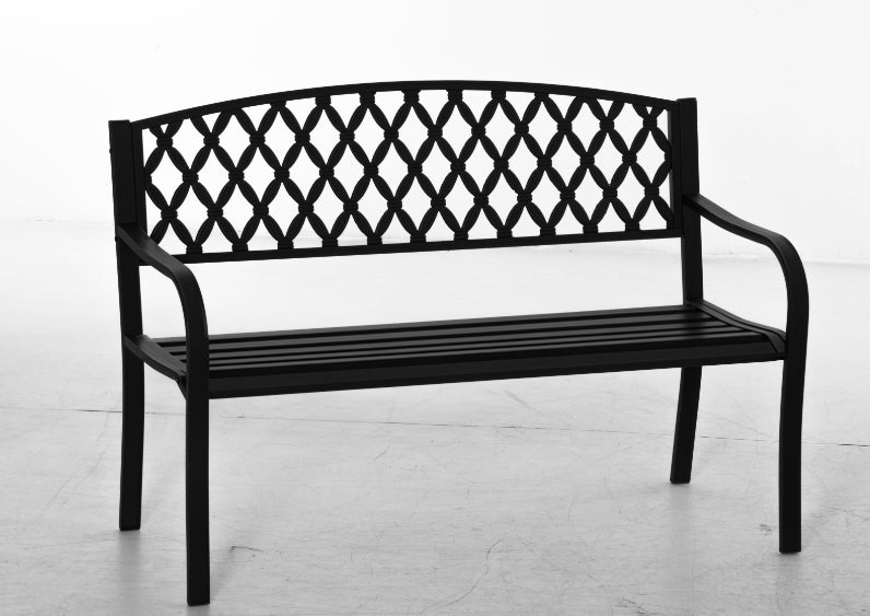 Banco de Jardim de 2 Lugares com Encosto Decorativo e Apoio para os Braços para Terraço Varanda Pátio Exterior Carga 280kg Ferro Fundido e Aço 128x58,5x89cm Preto — foto 1