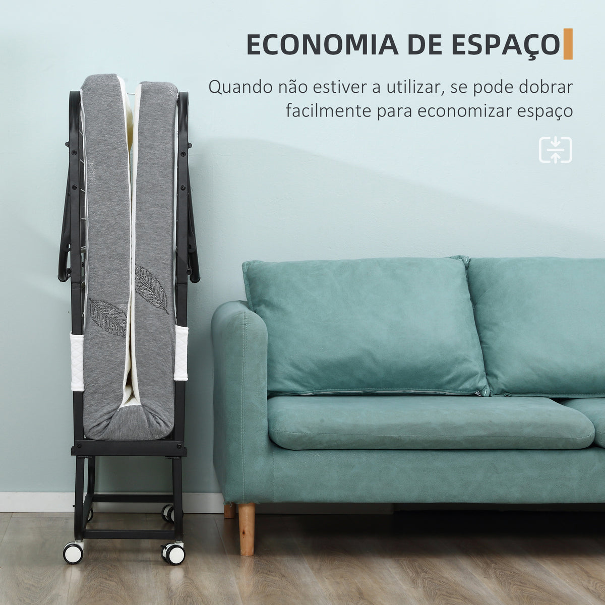 Cama Dobrável 200x75x42,5cm Cama de Campismo Portátil com Colchão Individual Rodas e Freios Carga Máxima 150kg para Dormitórios Branco — foto 5