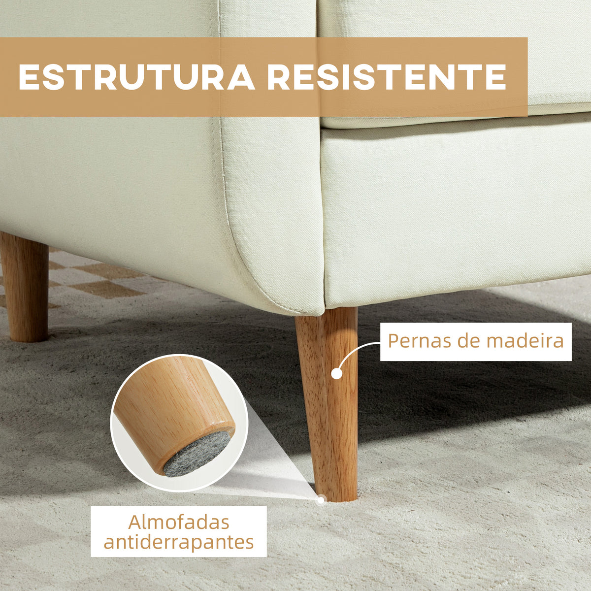 Poltrona Sala de Estar Moderna Poltrona Dormitório com Apoio para os Braços e Pés de Madeira Sofá Individual para Escritório Carga 125 kg 78x70x75 cm Creme — foto 7
