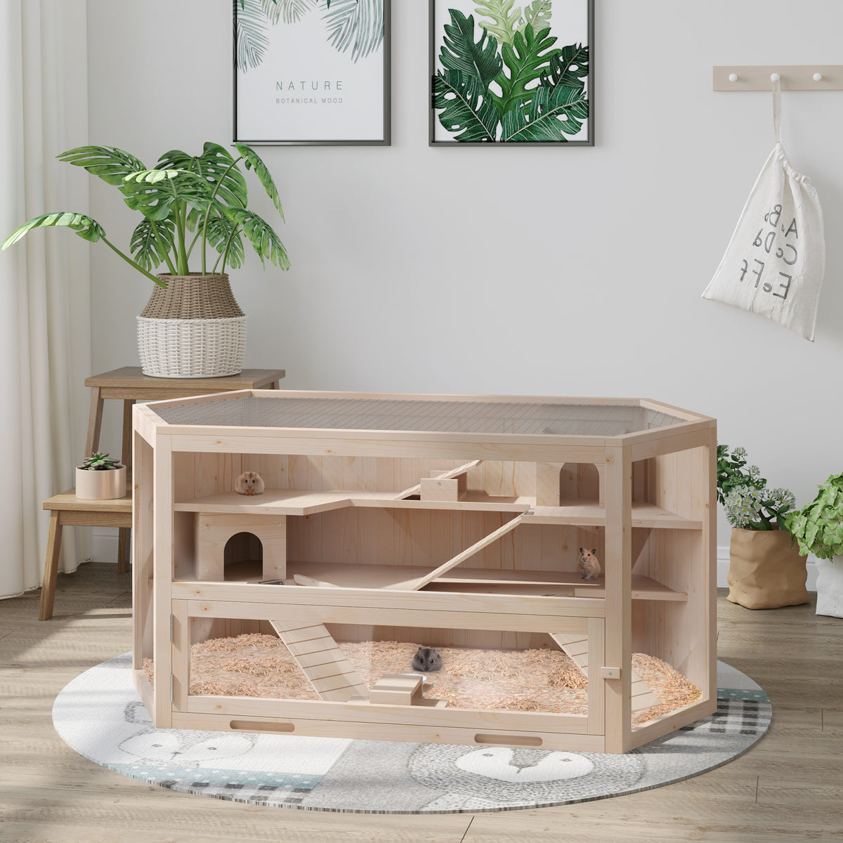 Gaiola de Madeira para Hámster Gaiola para Roedores e Animais Pequenos de 3 Níveis 115x60x55 cm Madeira — foto 2