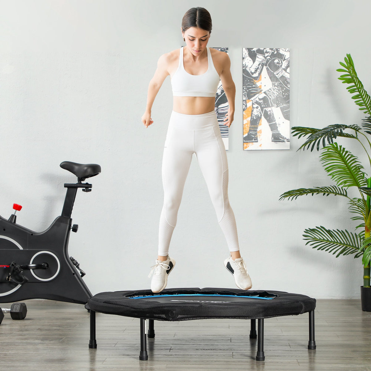 Trampolim Fitness Ø102 cm Trampolim Fitness Dobrável com Estrutura de Aço Antiderrapante Carga 100 kg para Treino de Pernas Corpo em Casa Escritório Ginásio Azul — foto 2