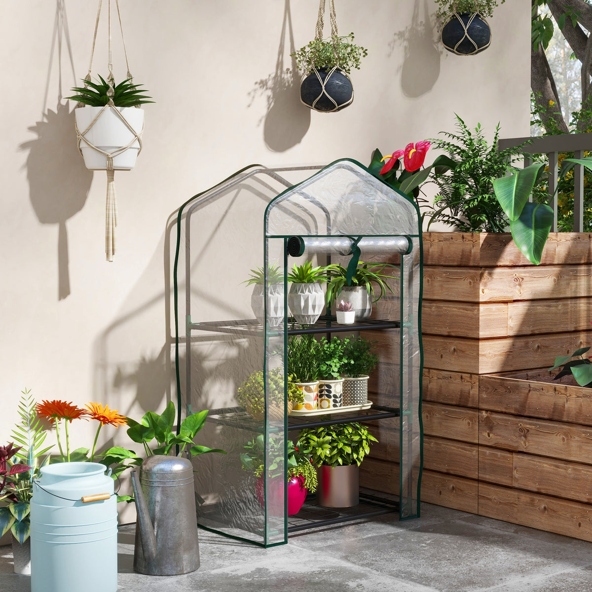 Estufa de Jardim de 3 Níveis Estufa de Terraço com 3 Prateleiras 1 Porta com Fecho de Correr para Cultivo de Plantas Flores Vegetais, 59x39x127 cm Transparente — foto 2