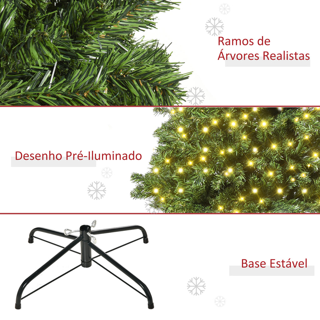 HOMCM Árvore de Natal Artificial com 490 Ramos 170 Luzes LED e Base Dobrável de Metal para Interior Ø75x150 cm Verde — foto 5