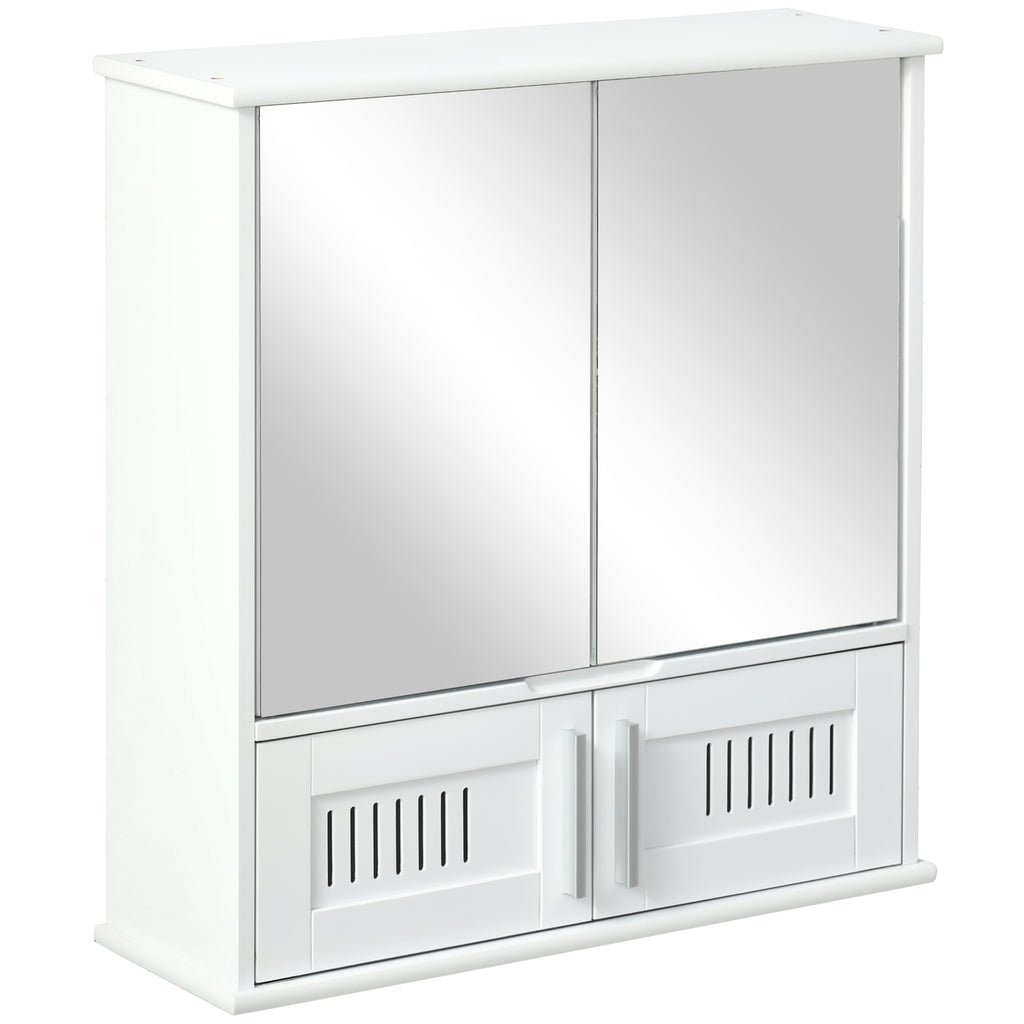 Armário de Casa de Banho com Espelho de Parede com 4 Portas Armário Suspenso com Grande Armazenamento com Prateleira Interior Estilo Moderno 55x17,5x60cm Branco — foto 1