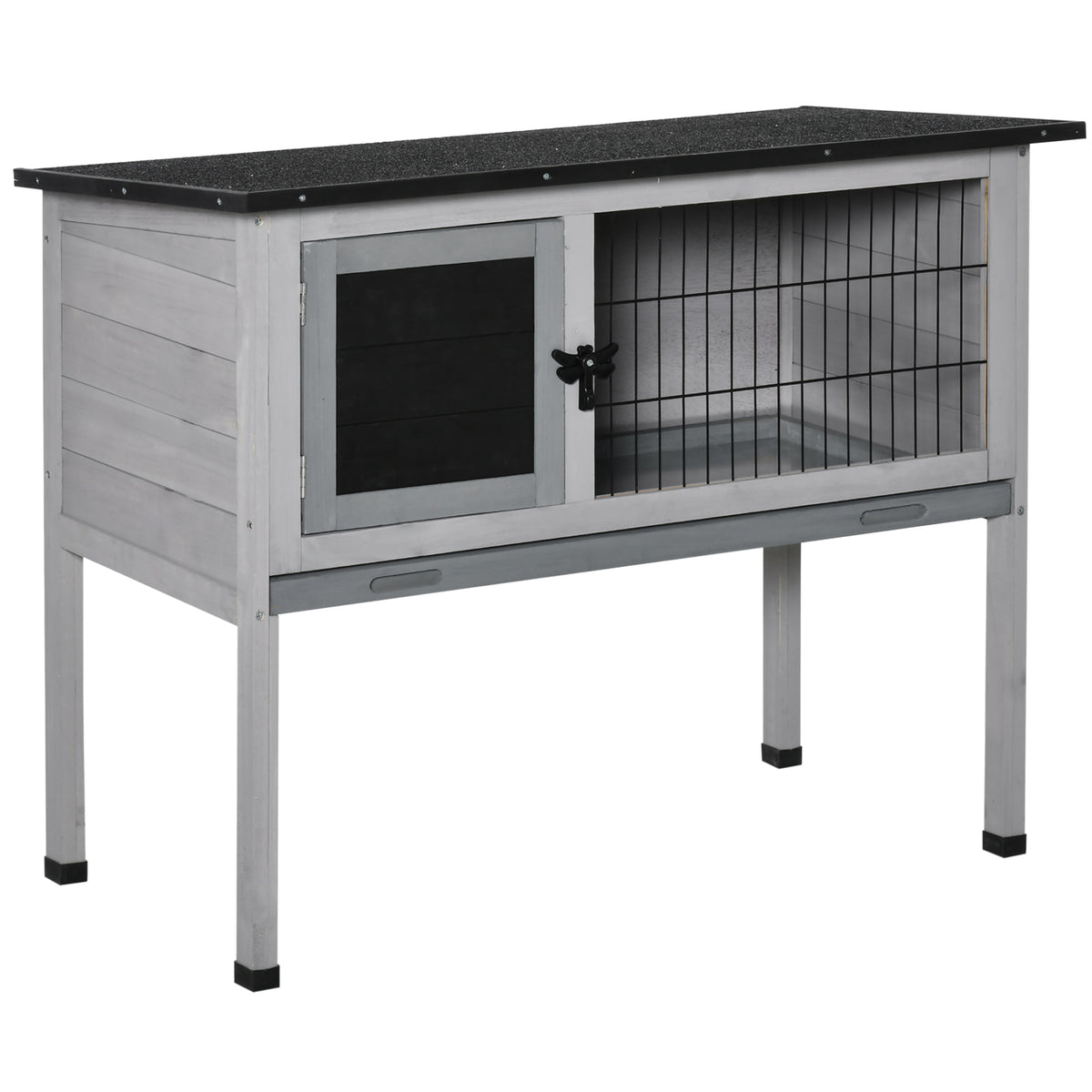 Casa para Coelhos de Madeira Coelheira para Exterior com Bandeja Removível e Telhado Asfáltico 86x45x70cm Cinza Preto — foto 1