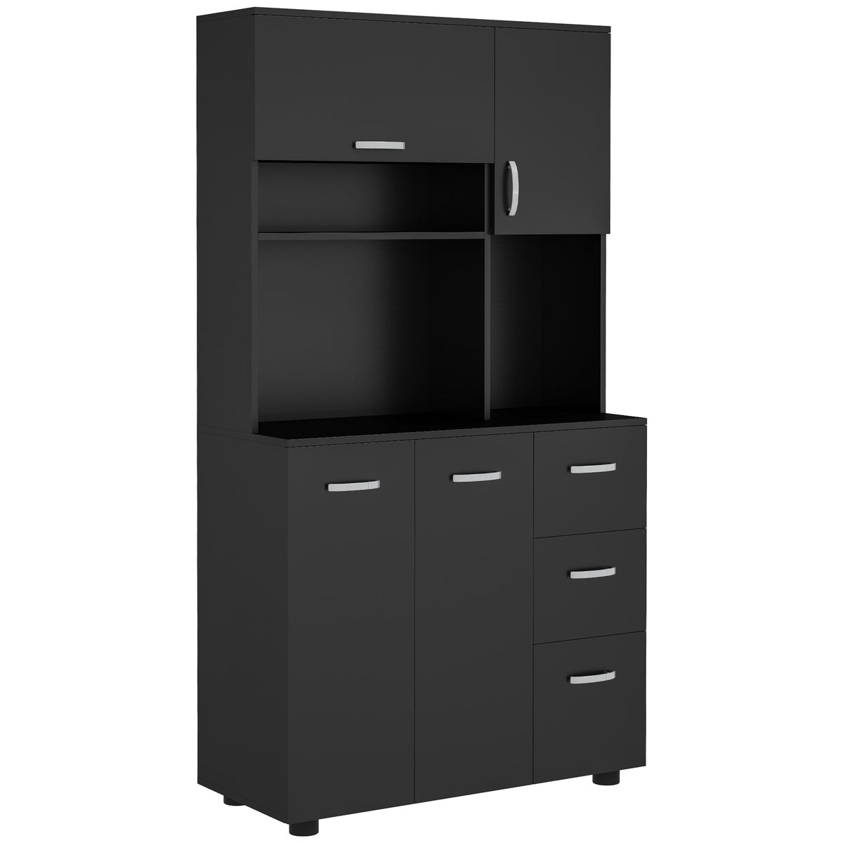 Armário de Cozinha Multi Rangamentos 4 Portas 3 Gavetas Prateleira Grande Bancada 89x39,5x168 cm Preto — foto 1