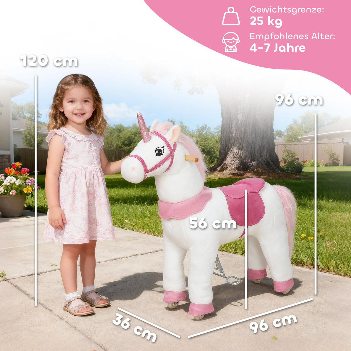Cavalo de Montar para Crianças, Design Unicórnio, Revestimento em Tecido, Estrutura Estável, Rodas Suaves, Cavalo de Balanço, 3-5 anos, Branco — foto 2